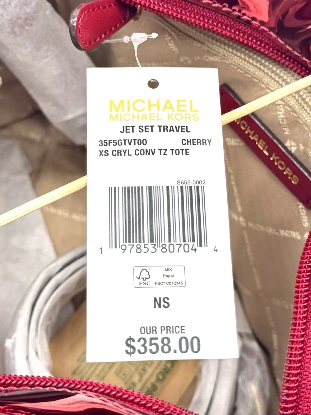 Michael Kors Jet Set Travel XS TZ Tote Bag Cherry